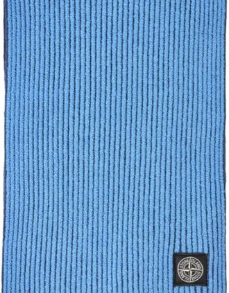 Stone Island Mens Stone Island Mixed Fabric Vanise Full Rib RWS Steel Blue Wool Scarf - Size: U