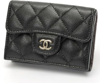 Chanel Black Grained Calfskin Wallet (Tri-Fold) (Pre-Owned)