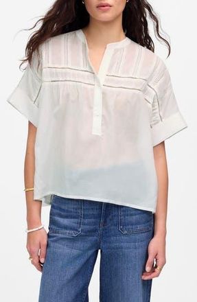 Madewell Lace Inset Pintucked Henley Top in White at Nordstrom Rack, Size Xx-Large