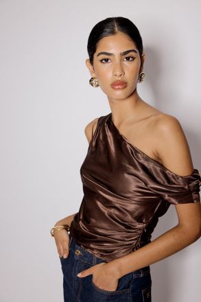 Nobody's Child Brown Satin Asymmetric Top