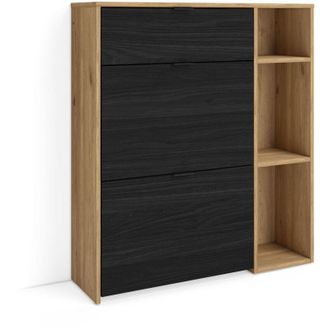 Skraut Home Skraut Home - Scarpiera Ingresso, Mobile Ingresso Salvaspazio, 90x27x102cm, 10 paia di scarpe, Armadio, Stile moderno, Rovere e nero