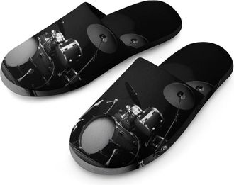 Generic Drum Kit Musical Mens Slippers Warm Non-Slip Houes Shose Spa Slipper for Home Bedroom