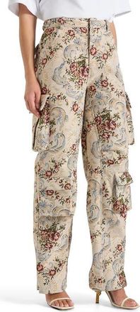 Mani&egrave;re De Voir Emilie High Waisted Tapestry Cargo Pants in Beige at Nordstrom, Size 12