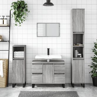 vidaXL Armario De Ba&ntilde;o Madera Contrachapada Gris Sonoma 30x30x100 Cm Vidaxl