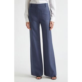 Victoria Beckham Alina High Waist Stretch Flare Pants in Dusk Blue Melange at Nordstrom, Size 14
