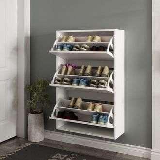 Dmora Scarpiera Irgoli, Mobile Portascarpe 6 Ripiani, 18 Paia, 3 Ante, 70x25x109h Cm Bianco