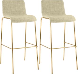 Clp Set De 2 Taburetes De Bar Hover De Tela Con Estructura De Cuatro Patas Dorada Crema