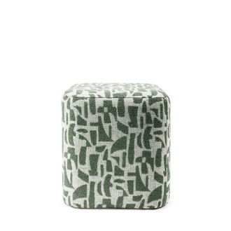 Koketto Home Puff cuadrado tapizado verde con estampado geom&eacute;trico