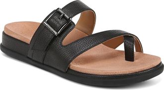 Vionic Carmela J0829L1001 Womens Black Leather Toe Post Sandals ZOGG867