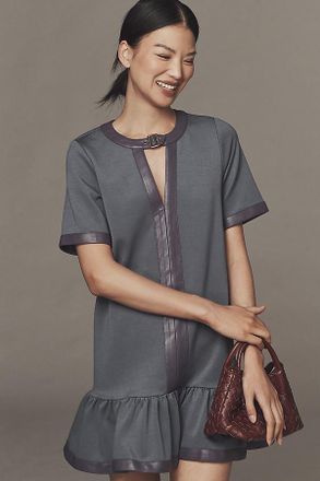 Maeve Colorblock Leather-Trim Drop-Waist Mini Dress