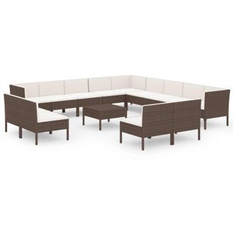 vidaXL 14 Pcs Lounge Garden Lounge Con Coj&iacute;n Mimbre Pe Brown