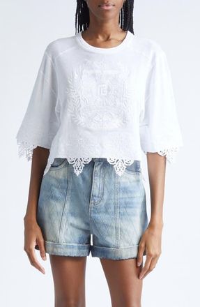Balmain Emblem Baseball T-Shirt in 0Fa White at Nordstrom, Size Medium