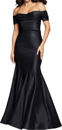 Jovani Pleated Off Shoulder Gown In Black
