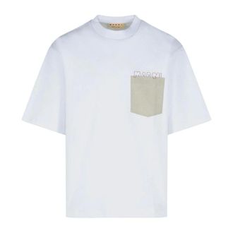 Marni T-Shirts, male, White, Size: XL Contrast Pocket Cotton T-Shirt