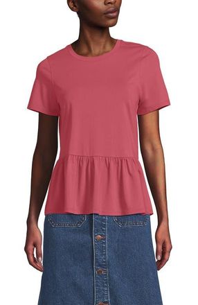 Lands End Short Sleeve Lightweight Jersey Crew Neck Peplum Tee in Soft Mojave Rose at Nordstrom, Size X-Large