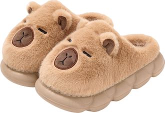 Generic Capybara Plush Slippers for Kids, Winter Animal House Slides, Soft Warm Shoes for Indoor Outdoor (Khaki, UK child, Little Kid, 12.5, Numeric Range, UK