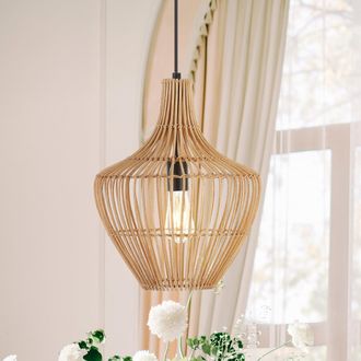 Jonathan Y Designs Lucas 13 1-Light Farmhouse Coastal Rattan 180 Cord Plug-In or Hardwired LED Pendant