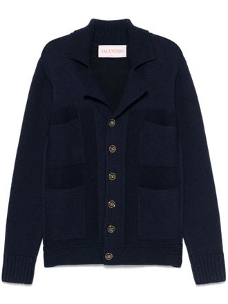 Valentino Garavani notched-lapels cardigan - women - Wool/Cotton - S - Blue