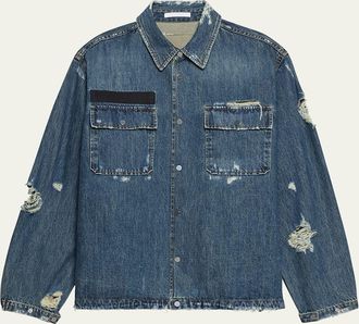 Helmut Lang Mens Distressed Denim Uniform Shirt