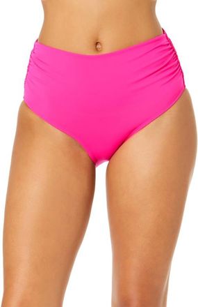 Anne Cole Womens Live In Color Solid Convertible High Waist Shirred Swim Bottom in Orchid at Nordstrom, Size X-Small