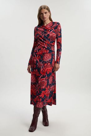 Karen Millen Womens Paisley Floral Jersey Crepe Twist Maxi Dress - Red - Size X-Small