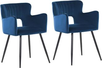 Beliani Conjunto de 2 sillas de comedor terciopelo azul marino