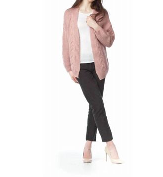 Papillon Cable Knit Open Cardigan In Blush