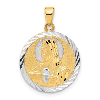Diamond2Deal 14k Yellow Gold with White Rhodium Satin and Diamond-Cut Reversible Mary / Jesus Pendant