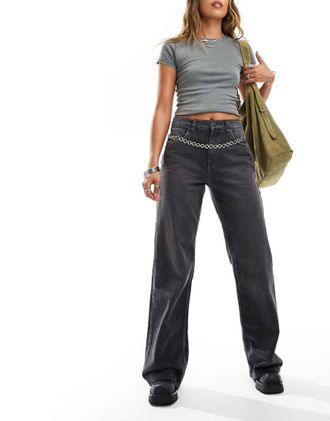 Free People Tinsley - Jeans dritti ampi a vita alta neri-Nero