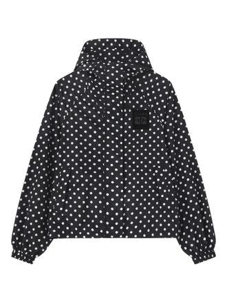 Ganni polka-dot hooded coat - women - Recycled Polyamide/Recycled Polyamide - XXS/XS - Black