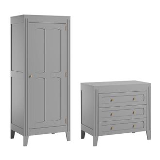 Vox Commode 3 Tiroirs Et Armoire 1 Porte Vox Milenne Gris