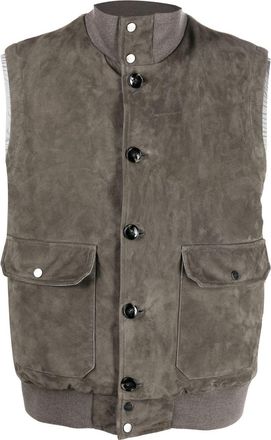Kiton feather-down suede padded gilet - men - Wool/Cashmere/Calf Suede/Feather Down/Polyester - 48 - Brown