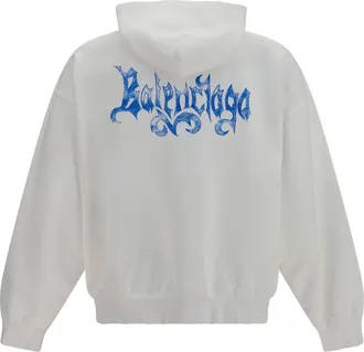 Balenciaga Mens Sketchy Zip Hoodie Full White Cotton Sweatshirts Sweater