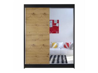 Mirjan24 Mobilier1 - Armario Closico 140, Negro + Roble Artisan, 200x150x58cm, Puertas De Armario: Correderas, N&uacute;mero De Estantes: 0