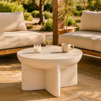Dmora Mesa De Centro Cromwe, Apta Para Interior/exterior, Forma Redonda, Color Blanco, 71x50x71h Cm M&aacute;rmol Blanco