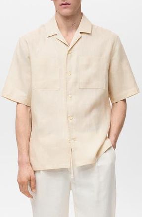 Mango Linen Bowling Camp Shirt in Ivory White at Nordstrom Rack, Size Large