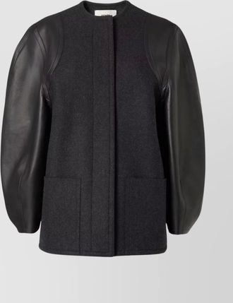 Fendi leather sleeve wool coat featuring pockets