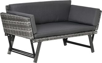 OUTSUNNY 2 in 1Rattan Folding Chaise Lounger w/ Cushion for Garden Grey