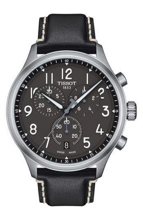 Tissot Chrono XL Chronograph Leather Strap Watch, 45mm in Black at Nordstrom Rack, Size 45 Mm