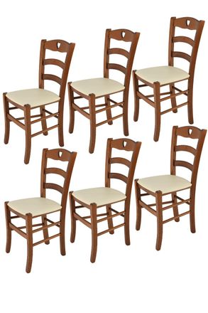 Tommychairs Tommychairs 6 Sillas Cuore En Haya Color Nuez Claro, Asiento Polipiel Marfil