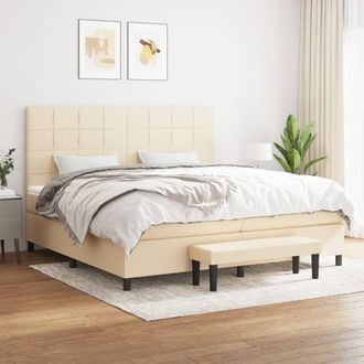 vidaXL Vidaxl - Cama Box Spring Con Colch&oacute;n Tela Color Crema 200x200 Cm