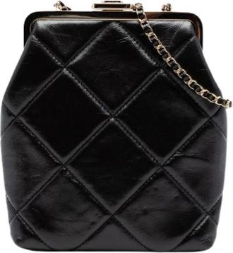 Chanel Pre-owned Quilted Lambskin Kiss Lock Crossbody - Dames - Vintage Schoudertas - Zwart - ONE Size - Leer - Vintage