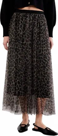 Apricot Leopard Tulle Skirt In Brown
