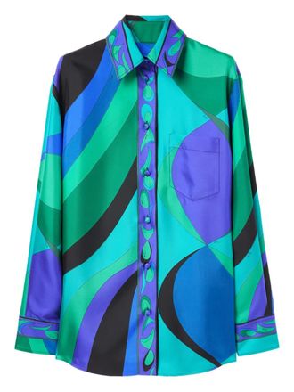 Pucci Pesci-print shirt - women - Silk - L - Green