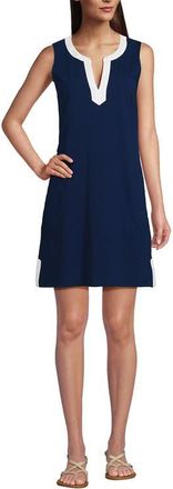 Lands End Cotton Jersey Notch Neck Dress with Soutache in Deep Sea Navy/white at Nordstrom, Size X-Small P