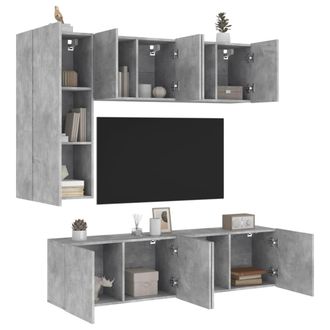 vidaXL Muebles De Tv De Pared 5 Pzas Madera Ingenier&iacute;a Gris Hormig&oacute;n Vidaxl