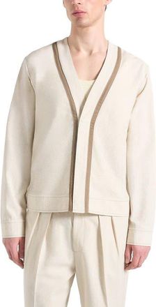 Mani&egrave;re De Voir Alain Linen Cardigan with Contrast Placket in Natural at Nordstrom, Size Xx-Large