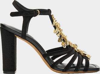 Ulla Johnson 100mm Bianca Crystal T-Strap Velvet Sandals