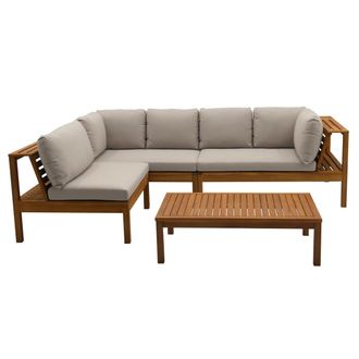 Miliboo Conjunto De Jard&iacute;n Esquinero De Madera Maciza Con Cojines De Color Topo Desenfundables Belize