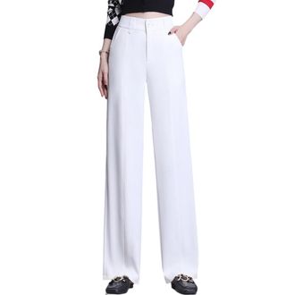 Dissa Womens Straight-Leg Trousers White High-Waisted Plus Size Trousers Work Business Office Casual Office Spring, and Autumn Ladies Trousers,UK 14,P5319